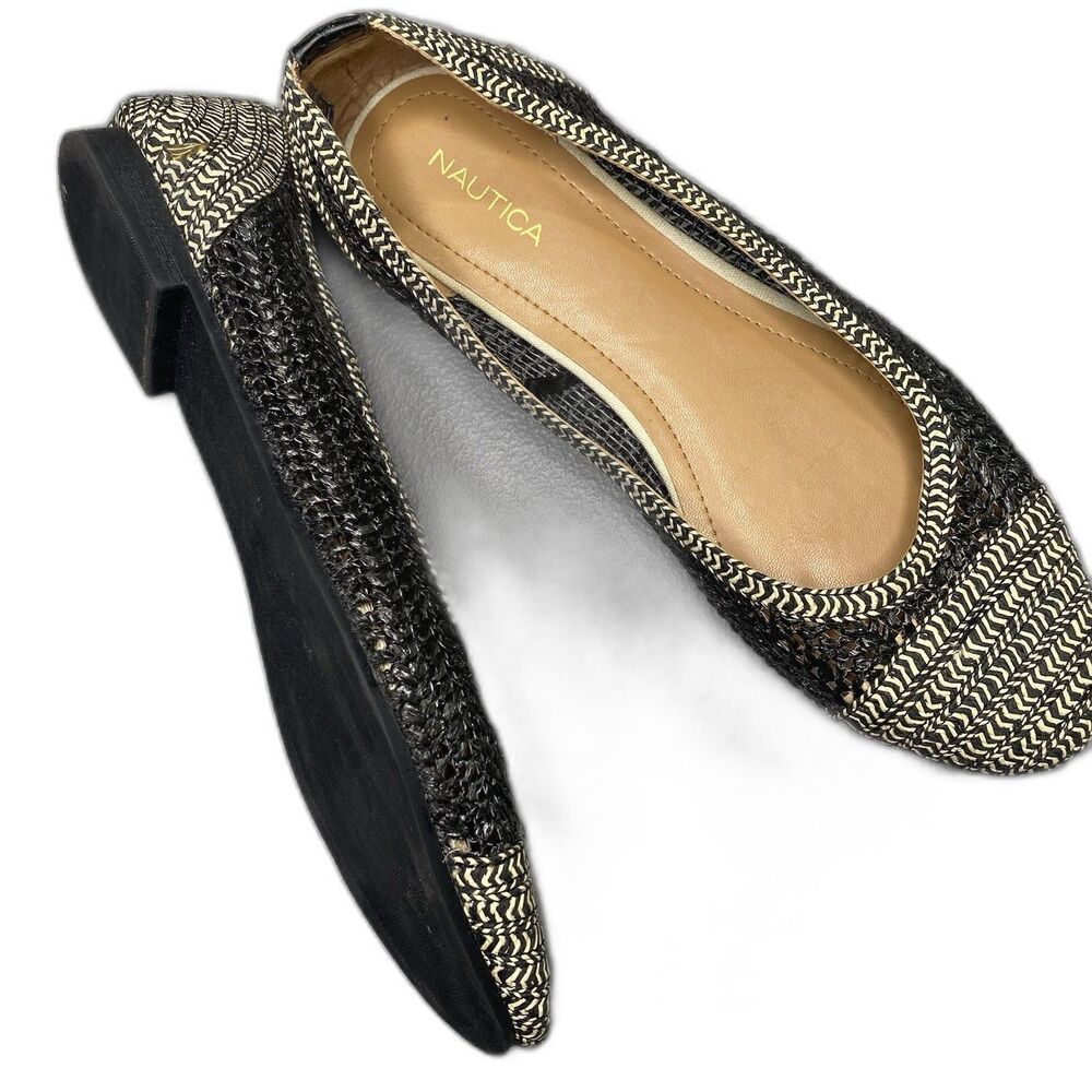 NAUTICA Arina Flats Woven Jute Casual Slip-On Ballet Shoes Womens 8.5 Black Tan